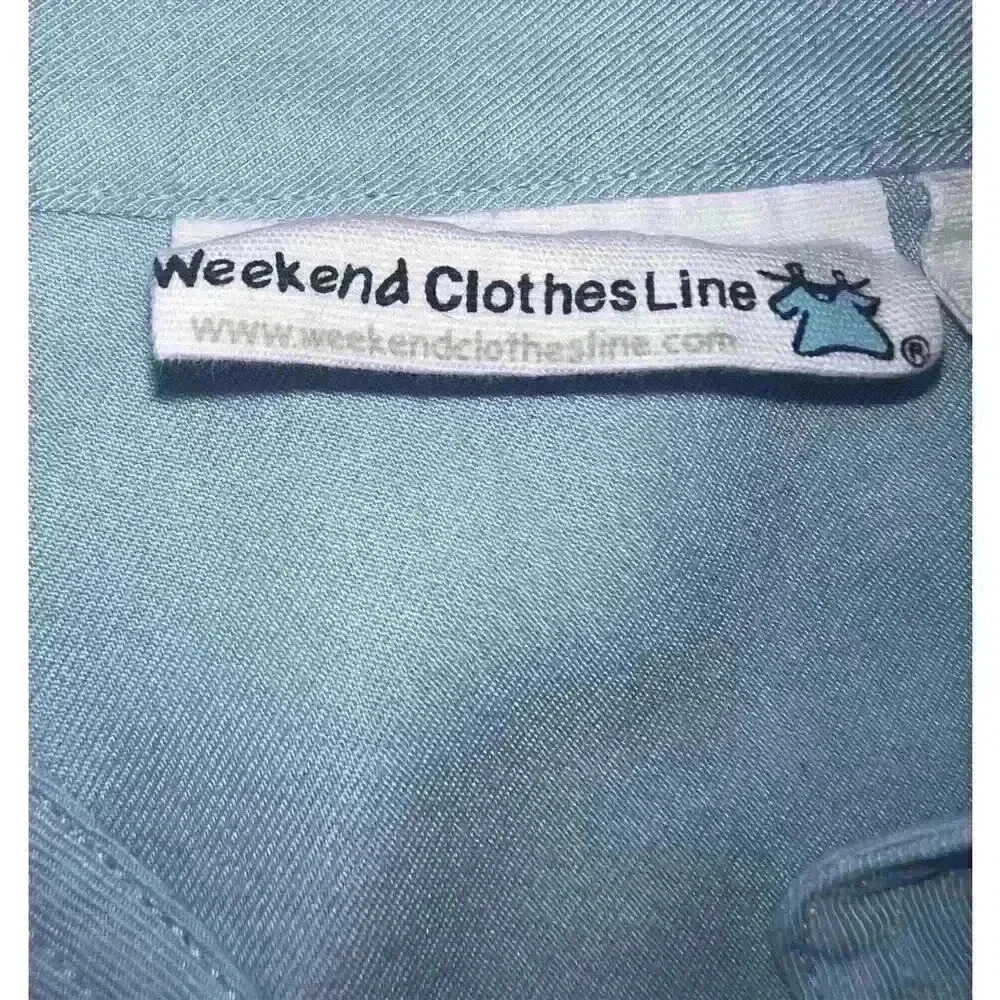 Weekend Clothes Line Sz L blue preppy 3/4 sleeve Collar Button Coastal - Picture 6 of 9